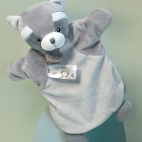 DC4009-doudou marionnette raton laveur en peluche gris