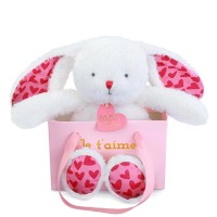 LAPIN JE T'AIME en sac cadeau - 25 cm