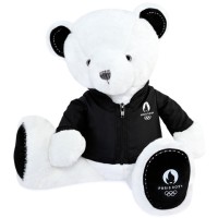 ours blanc jo2024 habillé d'une veste noire, pate brodée jo2024 - jo2449