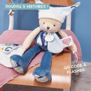 doudou ours avec QR code  histoire à flasher