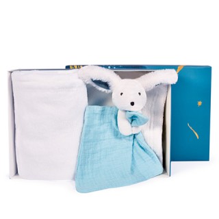 Coffret cadeau naissance plaid et Doudou Lapin - 70 x 100 cm