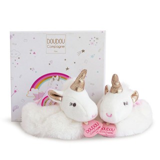 Coffret cadeau naissance chaussons hochet bébé Licorne - 0/6 mois