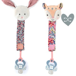 Attache tétine lapin rose ou faon  Boh'aime  -18 cm