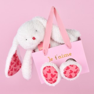 LAPIN JE T'AIME en sac cadeau - 25 cm