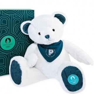 Ours en peluche Premium blanc avec bandana  Paris 2024 - 37 cm