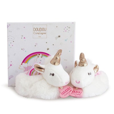 Coffret cadeau naissance chaussons hochet bébé Licorne - 0/6 mois