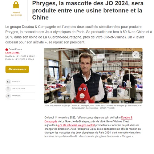 Alain Joly PDG du groupe Doudou et Compagnie dans son usine de la Guerche de Bretagne