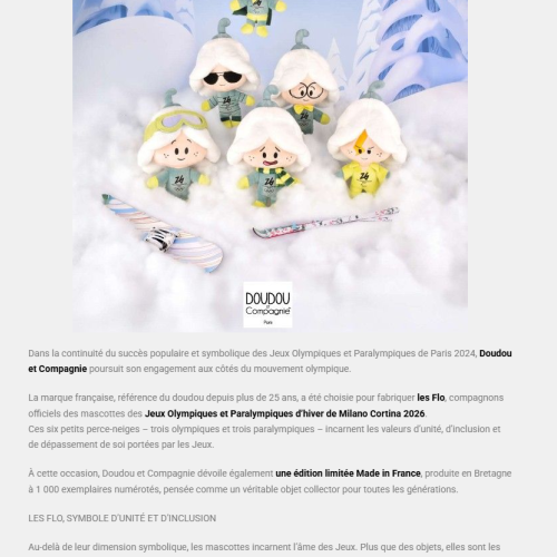 De Paris 2024 à Milano Cortina 2026 : Doudou et Compagnie poursuit l’aventure olympique