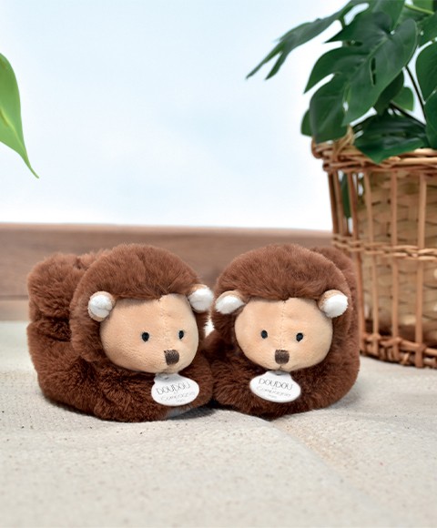 chaussons bébé hérisson marron