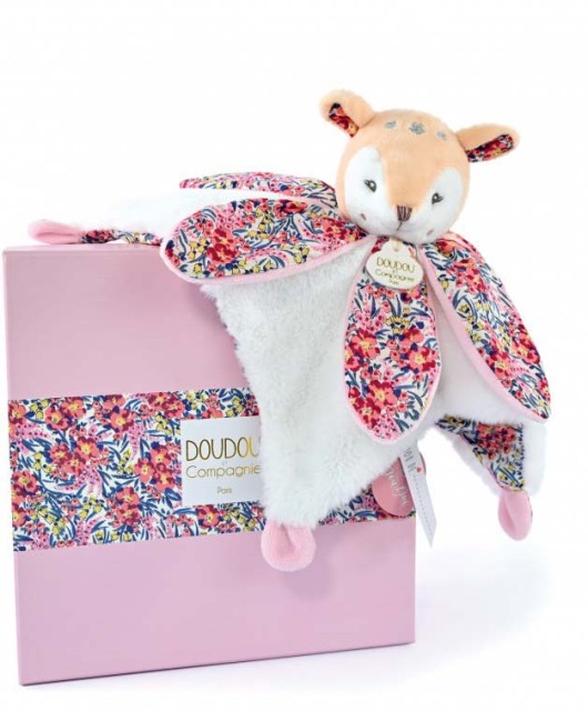 Doudou pétale faon rose et fleuri -boh'aime - Doudou et compagnie