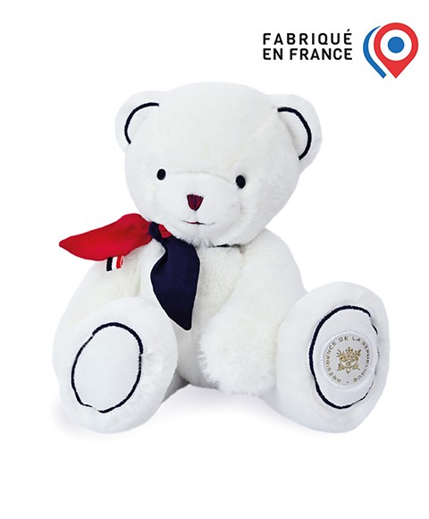 Peluche ours blanc fabriqué en France - L'Ours Élysée - 30 cm
