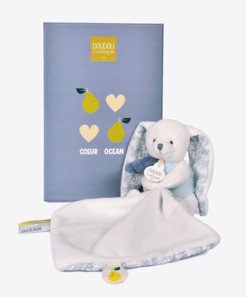 Lapin Cœur Océan - Pantin avec doudou - 10 cm
