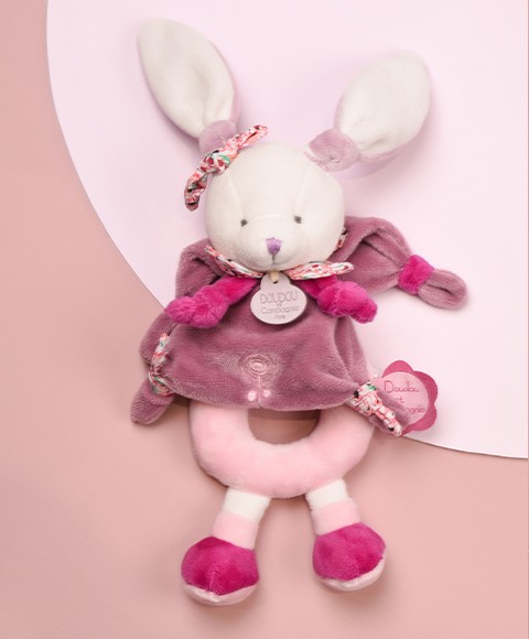 DC2700 2.jpg Peluche hochet Cerise le lapin rose - 19 cm