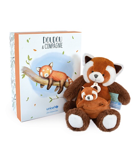 DC3985-2.jpg Peluche Panda roux avec bébé et boite