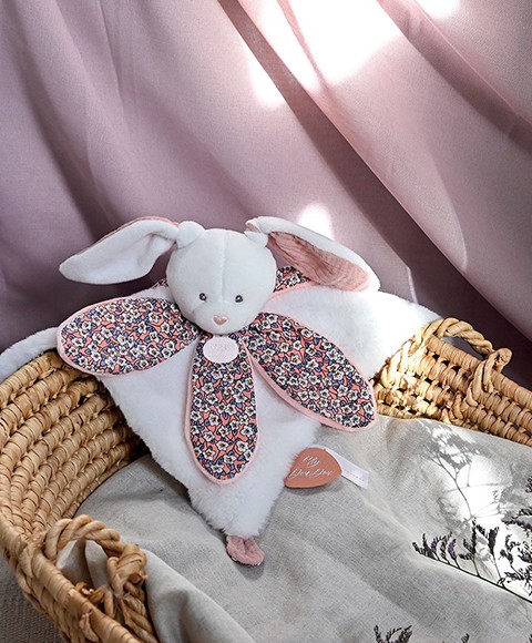 Doudou pétale lapin rose et blanc