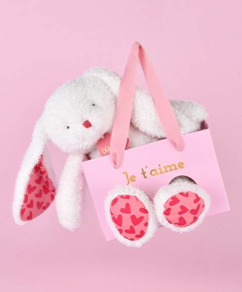LAPIN JE T'AIME en sac cadeau - 25 cm