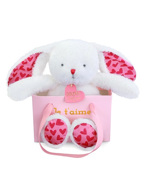 LAPIN JE T'AIME en sac cadeau - 25 cm
