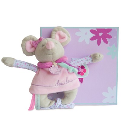 Doudou hochet souris Pearly rose