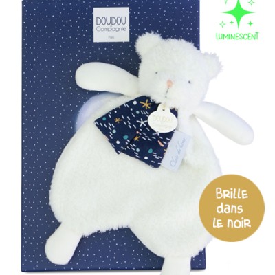 Doudou plat Ours Luminescent - 26 cm - Clair de Lune