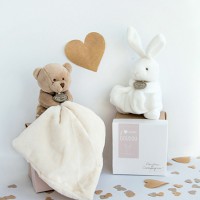 Doudou lapin mouchoir - 10 cm - Boite fleur-303-4