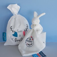 DC3715-Sac à doudou + Doudou lapin "Mon Doudou + fort que tout " 10  cm - Unicef