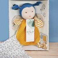 DC3847-Doudou plat attache sucette abeille Pollen en coton BIO - 17  cm