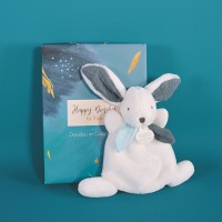 DC3883-Coffret Mini Doudou plat Lapin bleu - Happy Pop - 17 cm