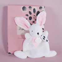 DC3884-Coffret Mini Doudou plat Lapin rose - Happy Blush - 17 cm