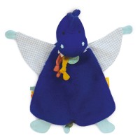 DC3942-Doudou plat dinosaure bleu Sashou - 25  cm
