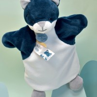 DC4004-Marionnette à Main Loup bleu marine et blanc - 25 cm