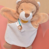 DC4010-doudou marionnette lion marron et beige