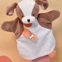 DC4011-Marionnette à Main Chien marron et blanc - 25 cm