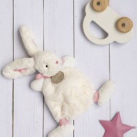 DC2122--doudou plat lapin bonbon rose