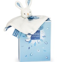 DC3835-petit doudou lapin écru avec motifs bleu