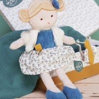 DC3850-Poupée en tissu coton BIO bleue et blanche - Pollen - 25 cm