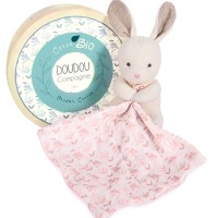 DC3960-Doudou mouchoir lapin rose en coton BIO - 15 cm