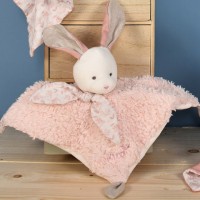 DC3962-Doudou carré plat lapin rose en coton BIO - 25 cm