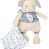 DC3964-Chien peluche beige avec mouchoir bleu en coton BIO - 22 cm
