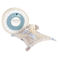 DC3965-Doudou carré plat chien bleu en coton BIO - 25 cm