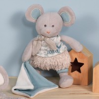 DC3967-Souris en peluche grise avec mouchoir vert en coton BIO - 22 cm