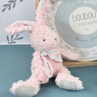 DC3970-Lapin peluche rose en coton Bio 25 cm
