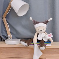 DC4061-Peluche ours avec doudou mouchoir 3 histoires - QR à flasher pour découvrir les histoires