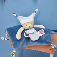 DC4062-Doudou plat Ours bleu avec QR code à flasher - 3 histoires