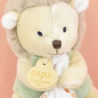 Doudou mouchoir hérisson vert et marron - 11 cm -  Sans boite- DC4310-1.jpg