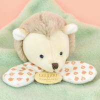 Mini Doudou hérisson plat vert - 19 cm