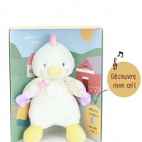 DOUDOU de la ferme avec boite sonore Peluche poule - 17cm