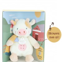 Peluche vache - 17cm - DOUDOU de la ferme avec boite sonore DC4358