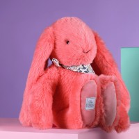 Peluche Lapin rose corail – 35 cm - Lapin Fleurette