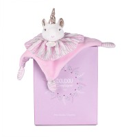 DC4679.Doudou plat licorne rose avec collerette