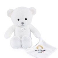 Ours en peluche blanc avec doudou Paris 2024 - JO2448.jpg